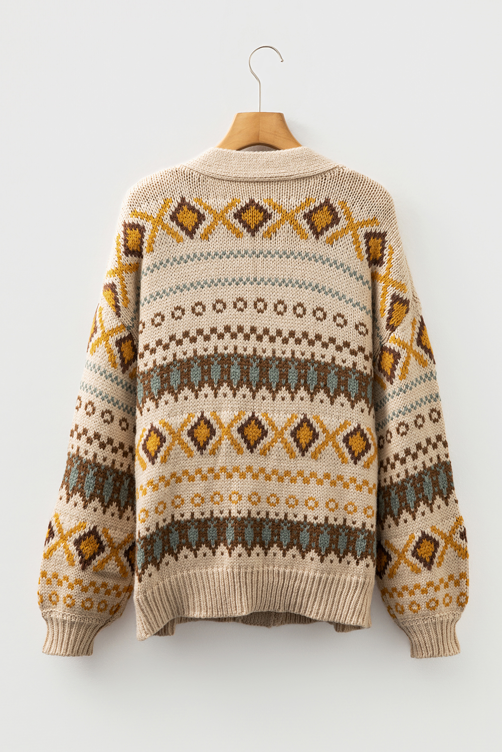 Khaki Western Pattern Knitted Button V Neck Cardigan Sweater - loveforevers