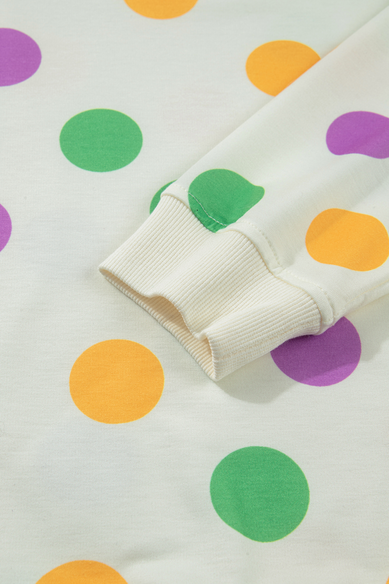 Beige Polka Dot Print Drop Shoulder Pullover Drawstring Jogger Pant Set - loveforevers