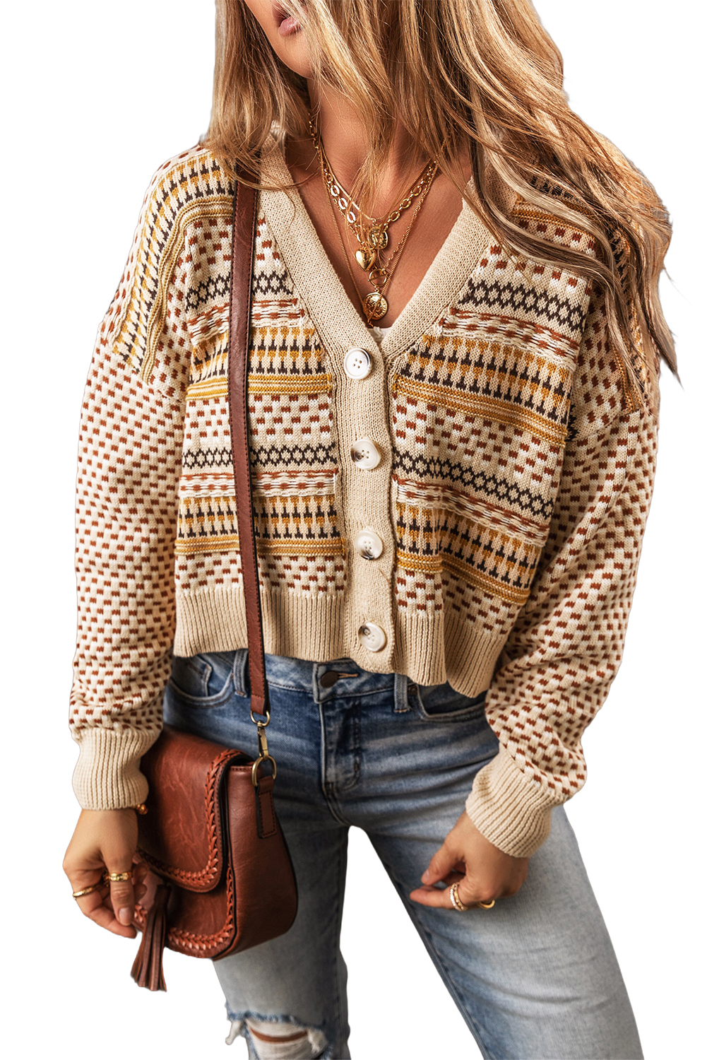 Khaki Buttoned V Neck Cropped Cardigan - loveforevers