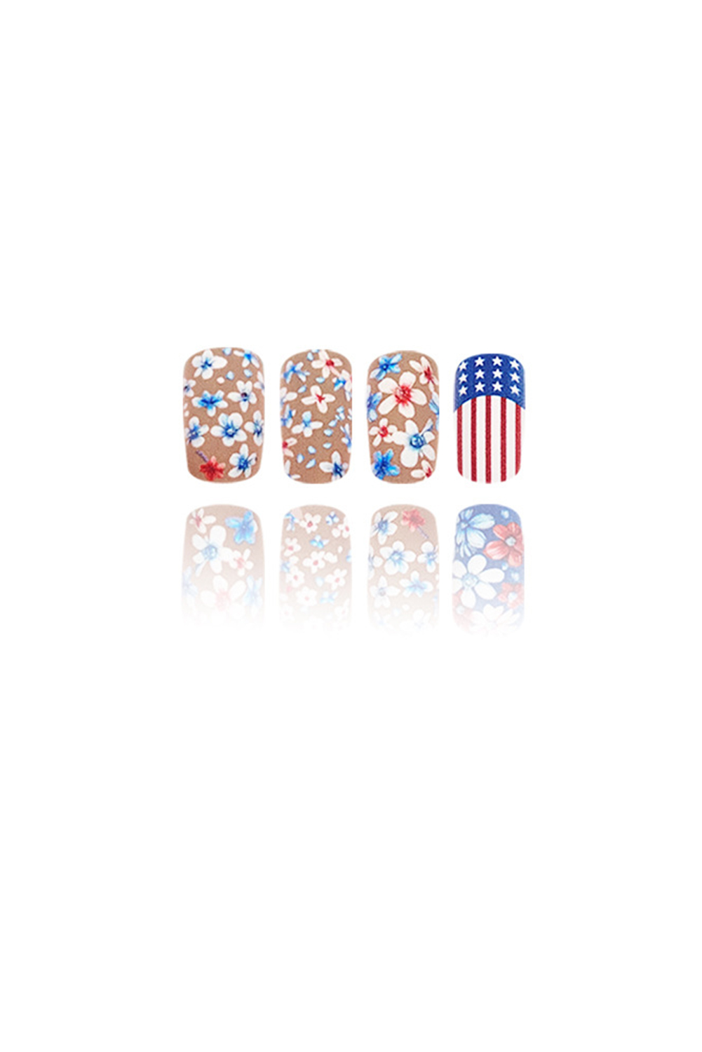 Sky Blue American Flag Flower Print Square False Nails - loveforevers