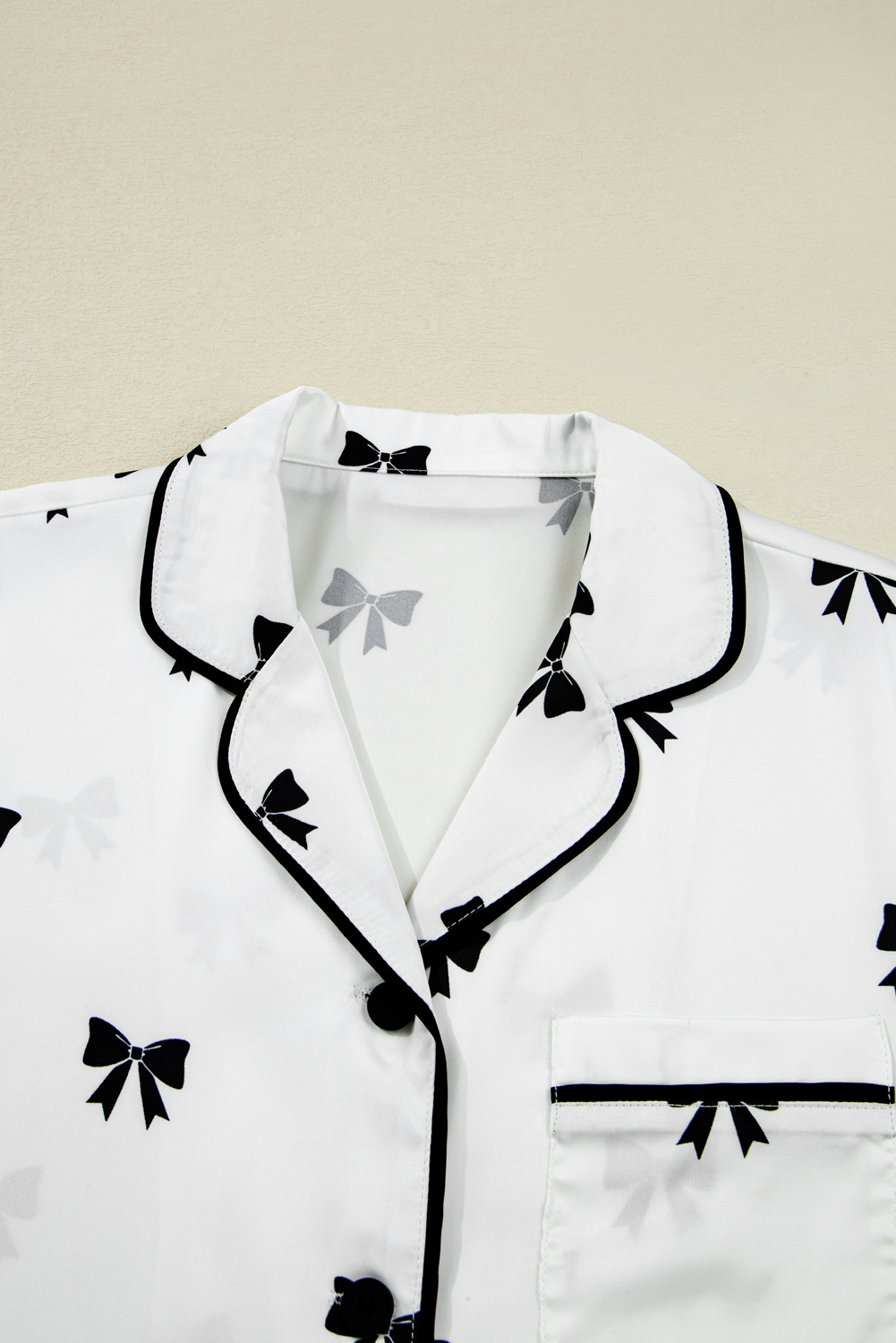 White Bows Print Two Piece Sleepwear - loveforevers