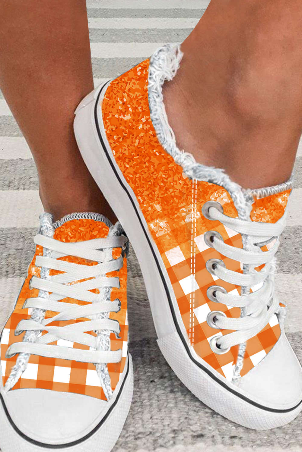 Orange Checkered Flat Canvas Shoes - loveforevers