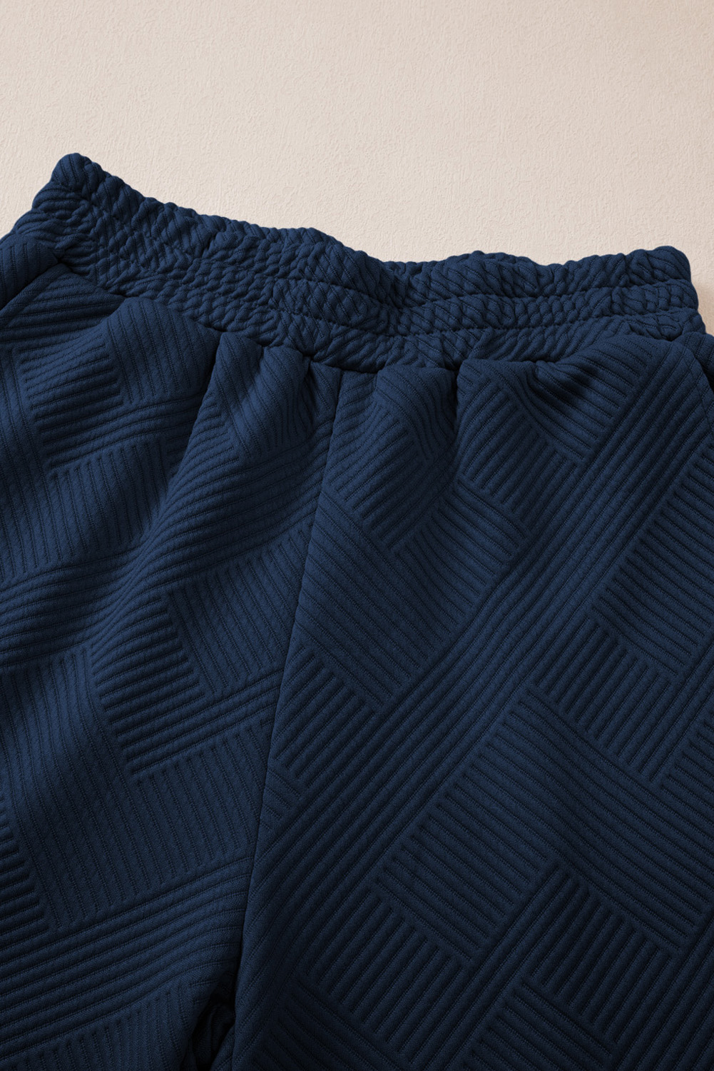 Sail Blue Solid Textured Collared V Neck Top and Wide Leg Pants Set - loveforevers