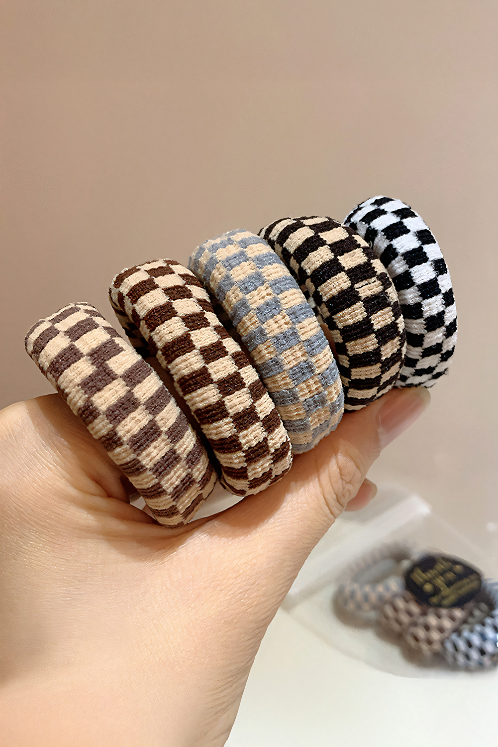 Black Checkered Print Nylon Elastic Hair Tie - loveforevers