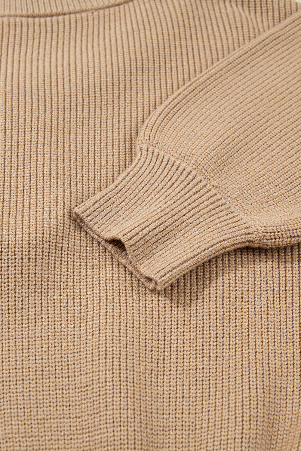 Smoke Gray Pearl Embellished Keyhole Ribbed Sweater Dress - loveforevers