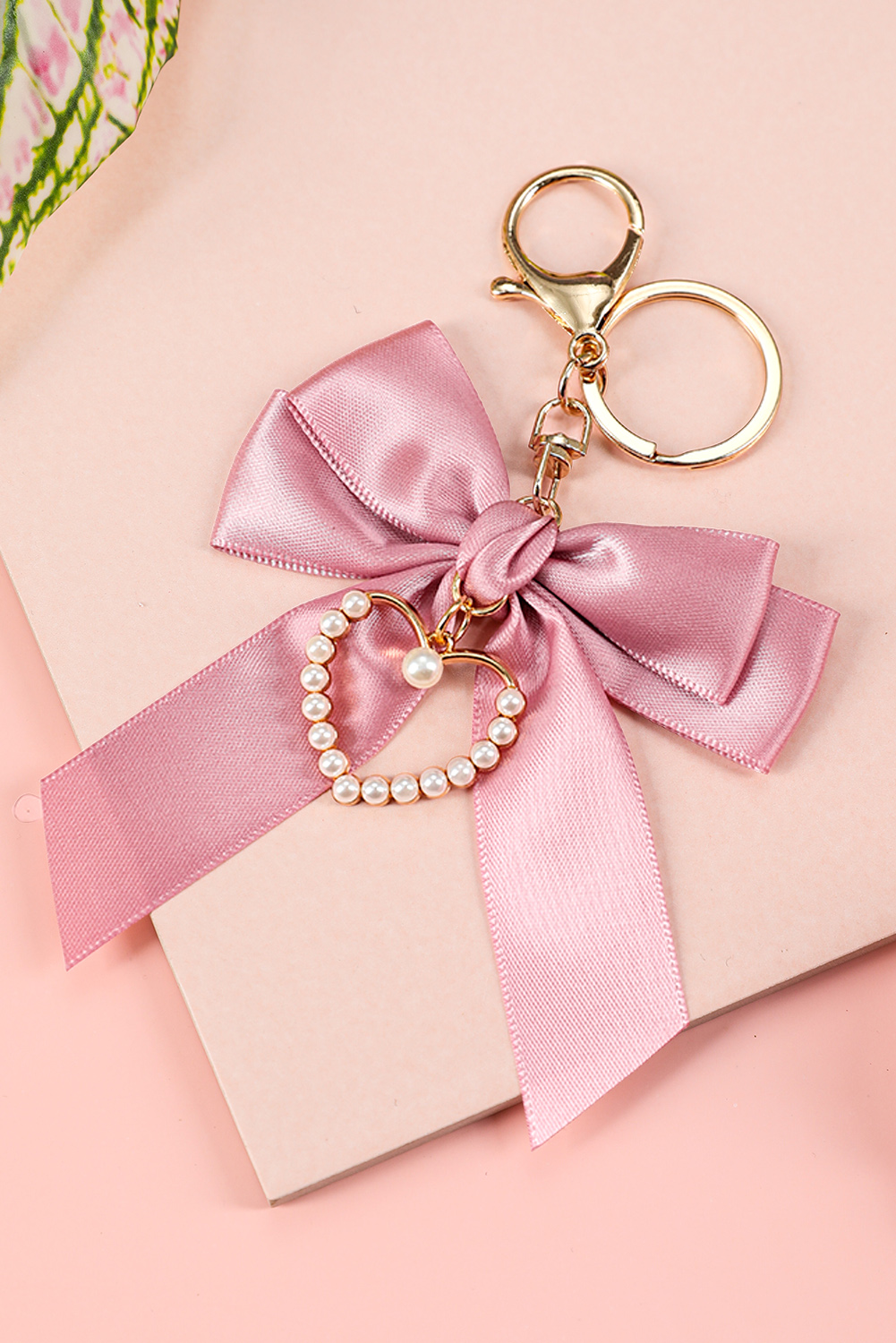 Pink Pearl Heart Large Bow Knot Keychain - loveforevers