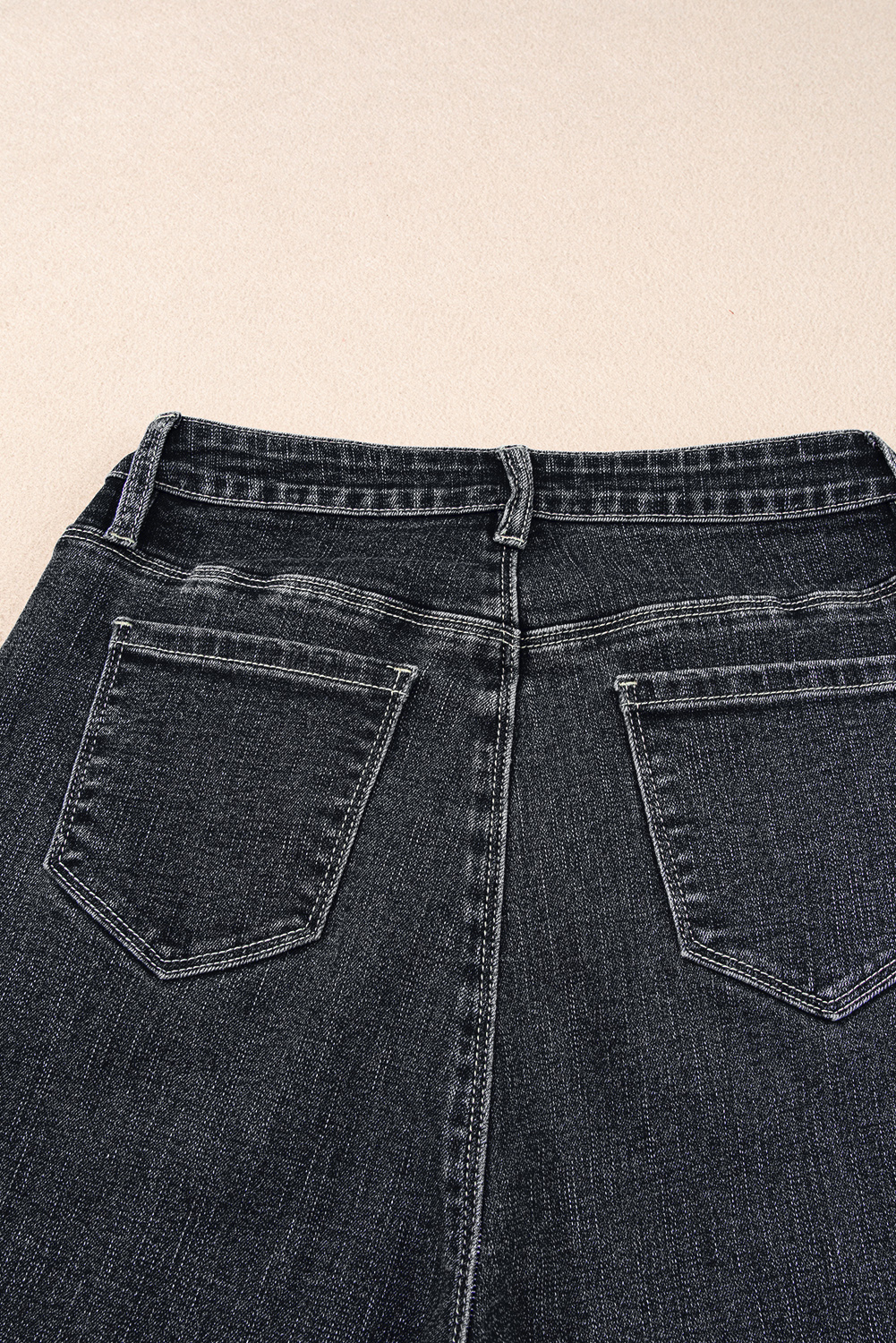Black Plain Seam Detail Flared Bottom Ankle Length Jeans - loveforevers