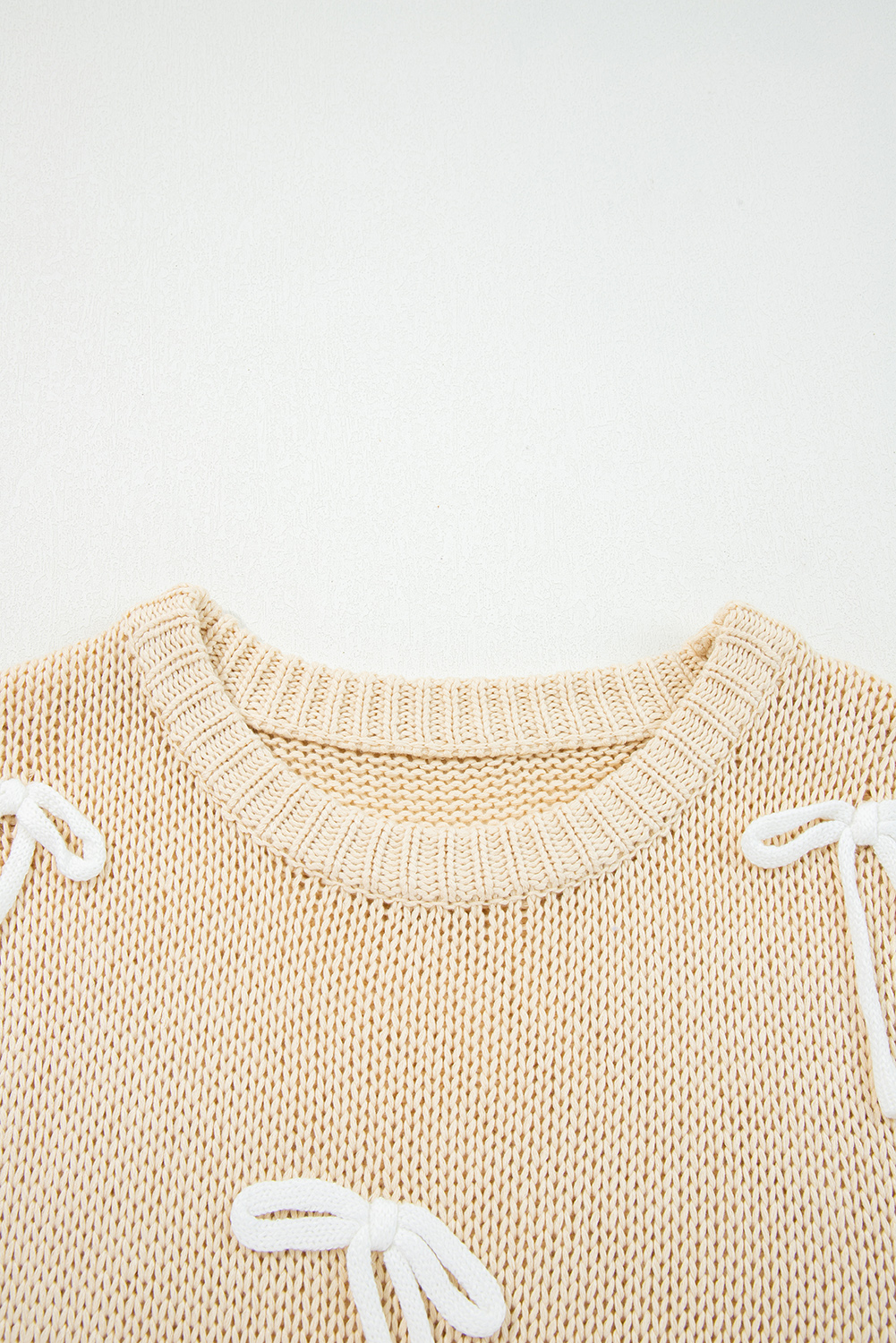 Light Grey Bowknot Applique Cap Sleeve Sweater - loveforevers