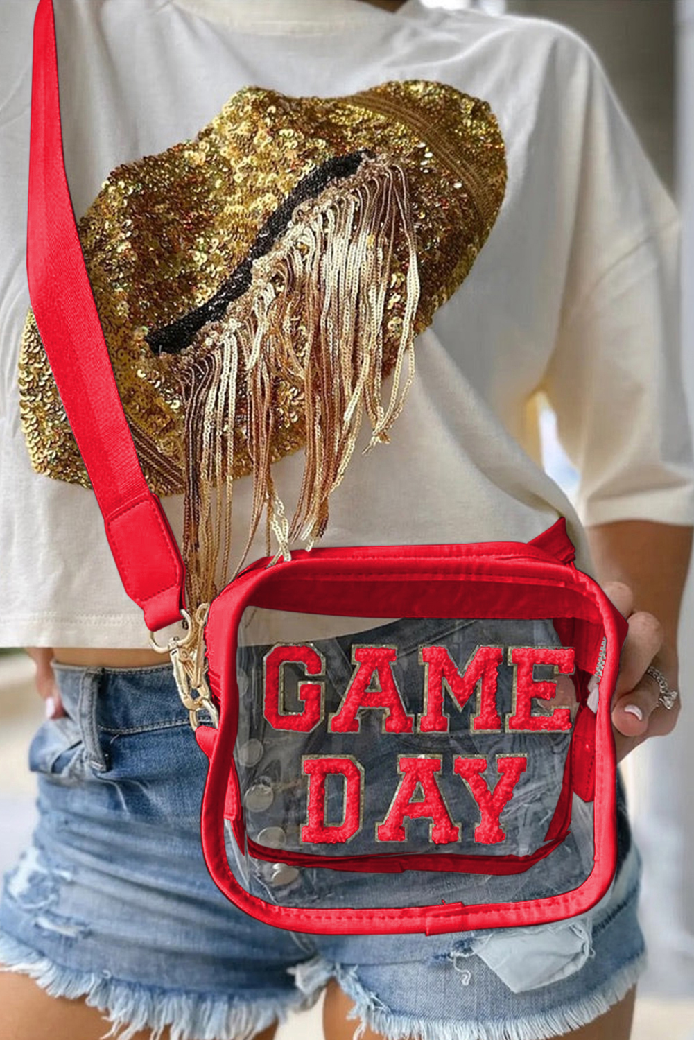 Black GAME DAY Rugby Football Clear Shoulder Bag - loveforevers