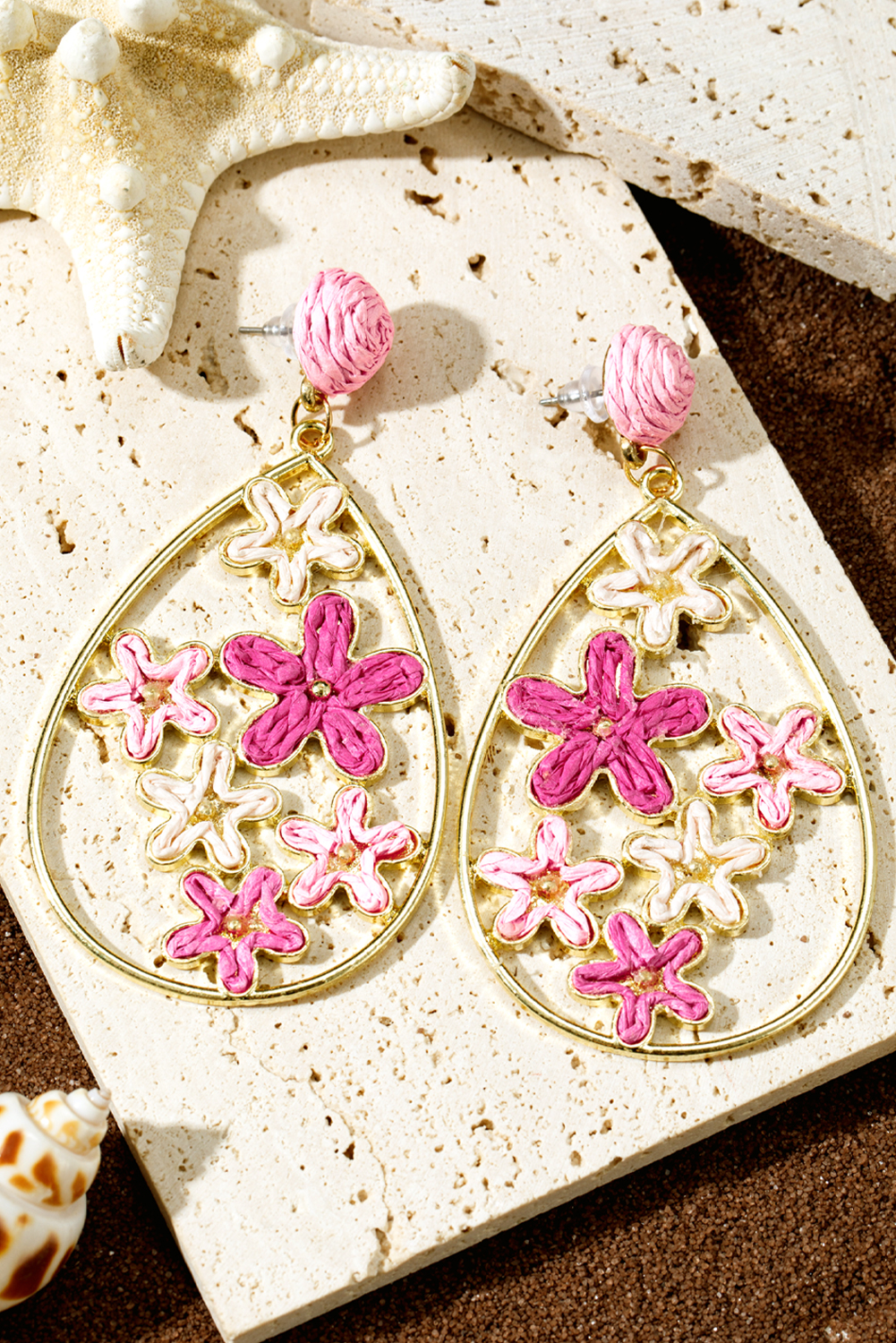 Rose Red Flower Plaited Gold Plated Waterdrop Earrings - loveforevers
