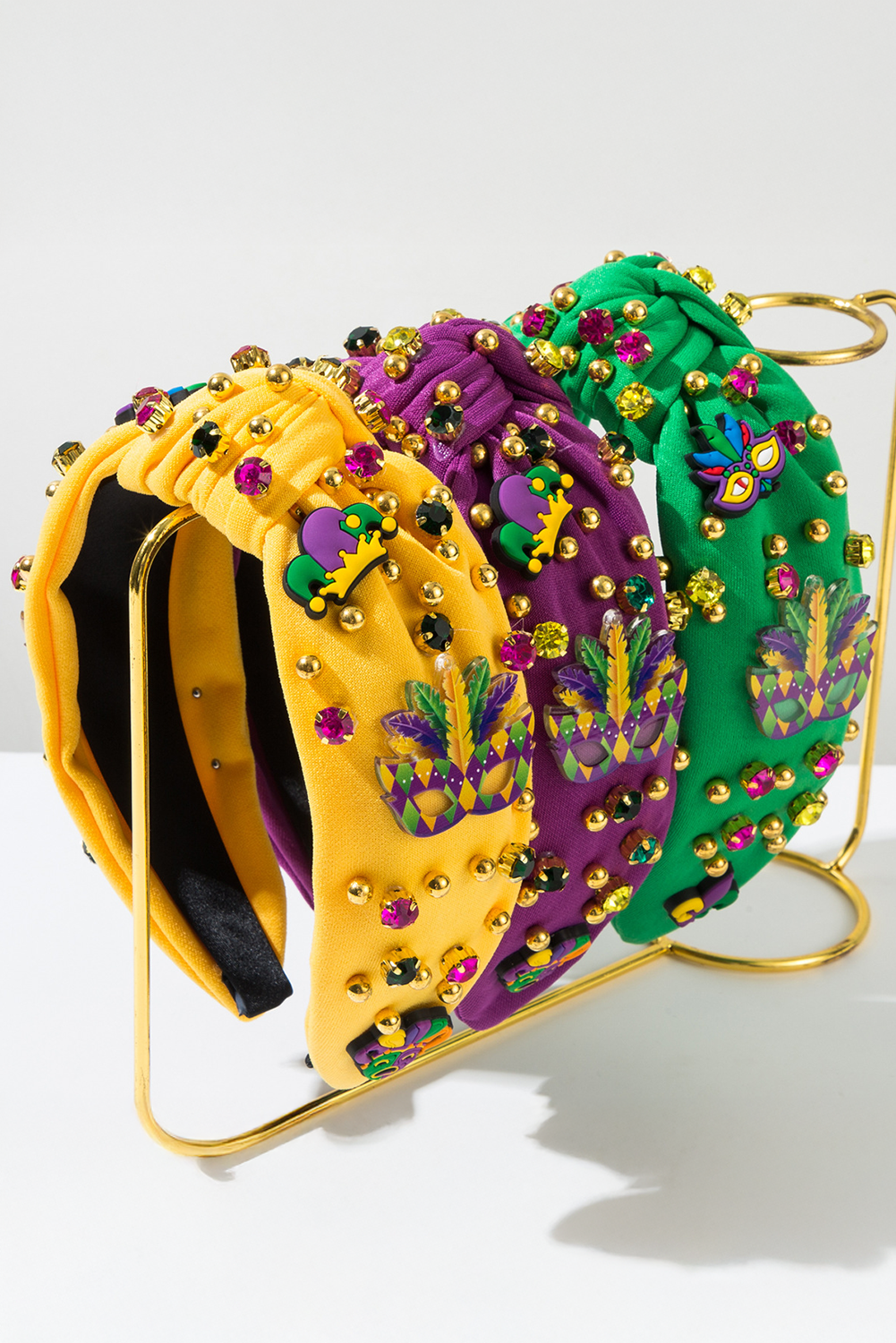 Tillandsia Purple Mardi Gras Rhinestone Beaded Knotted Wide Headband - loveforevers