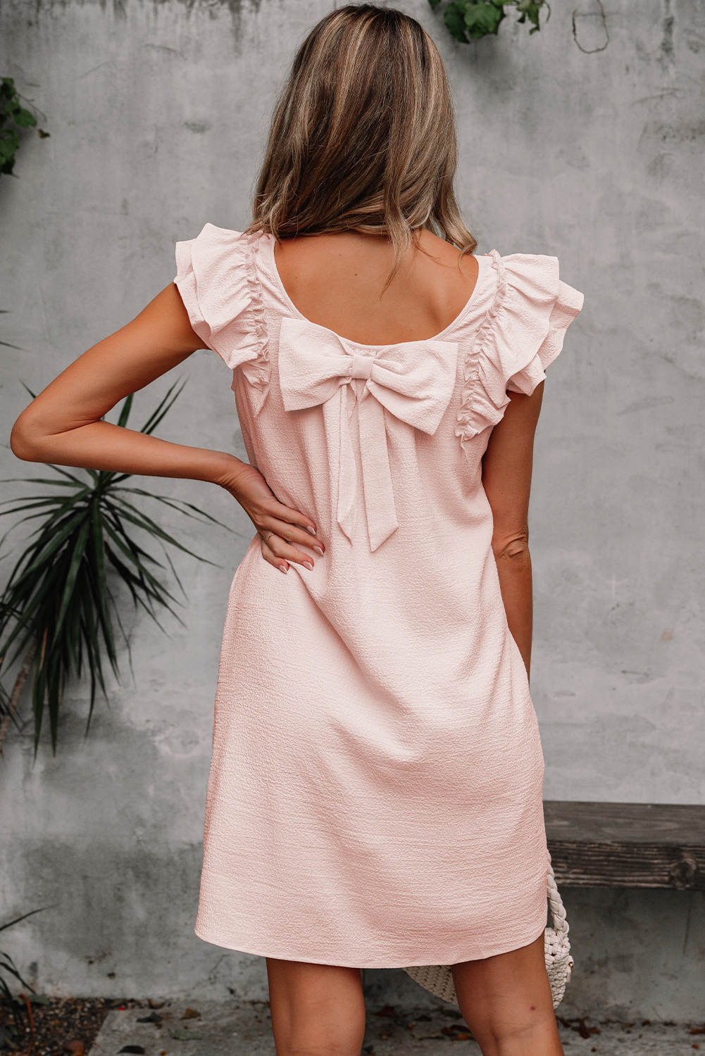 Beau Blue Textured Bow Knot Frilled Butterfly Sleeve Blouse - loveforevers