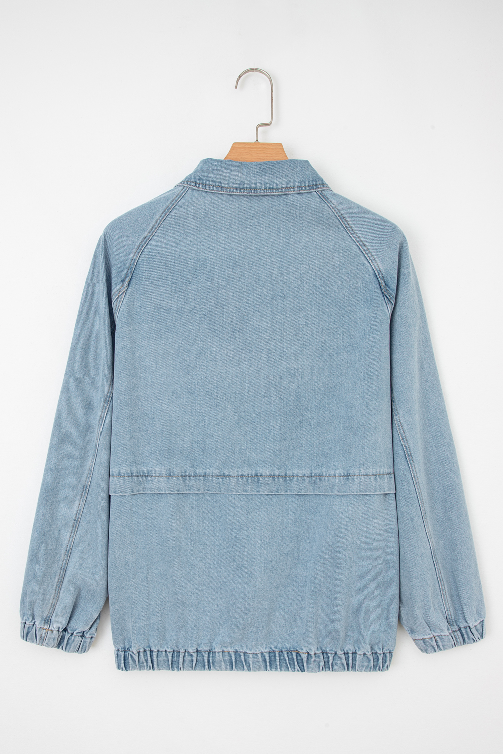 Myosotis Elastic Edge Collared Zip Up Denim Jacket With Pocket - loveforevers