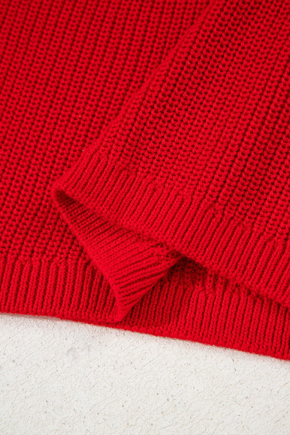 Racing Red Solid Textured Knit V Neck Drop Shoulder Sweater - loveforevers