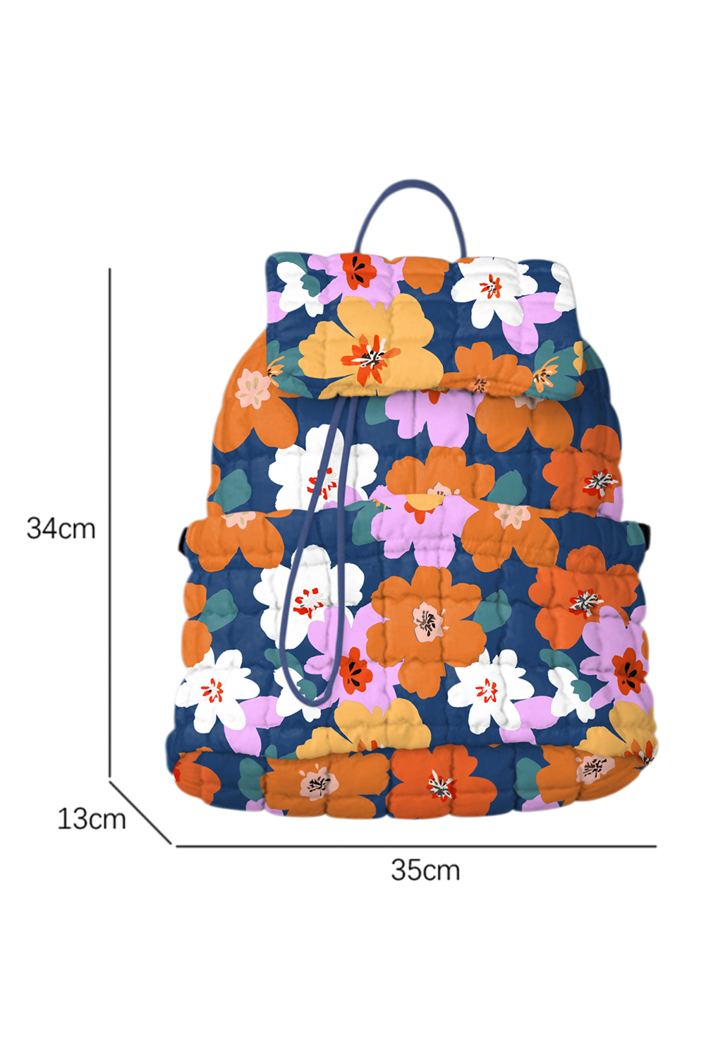 Sail Blue Flower Print Quilted Large Backpack - loveforevers