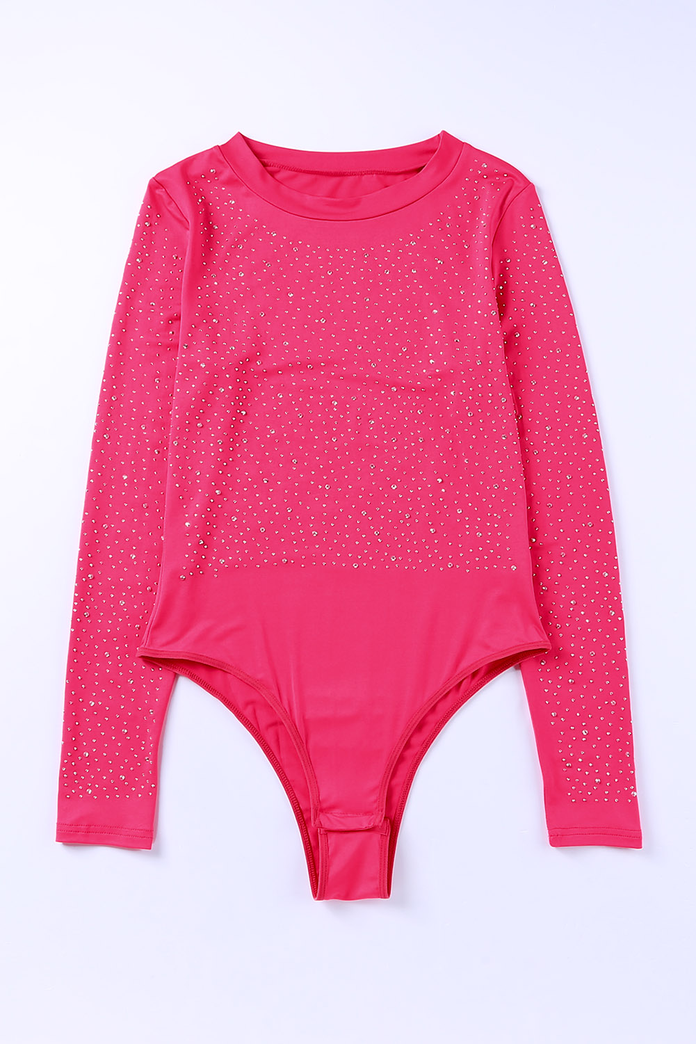 Rose Rhinestone O-neck Long Sleeve Bodysuit - loveforevers