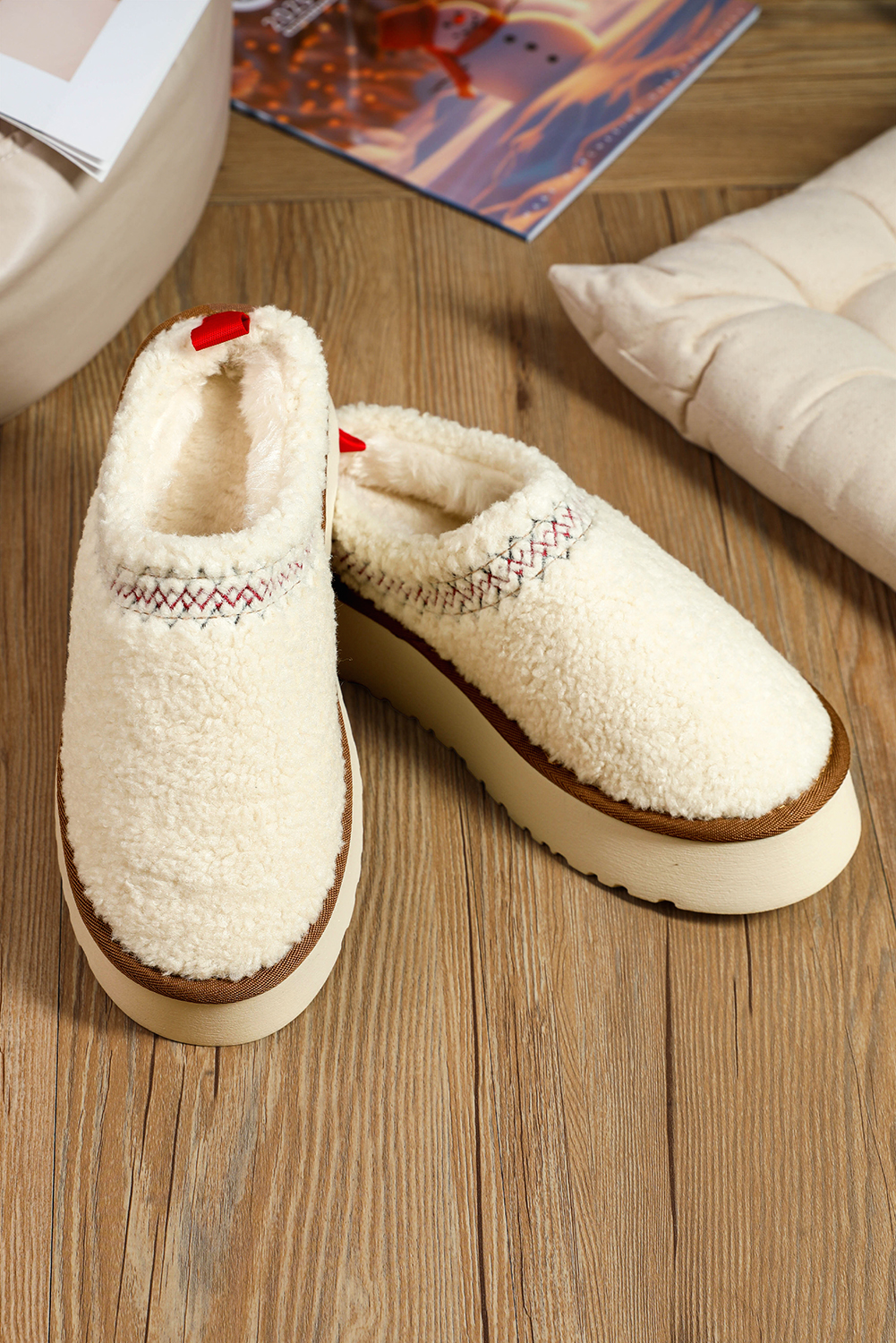 Oatmeal Embroidered Sherpa Plush Thick Sole Snow Boots - loveforevers