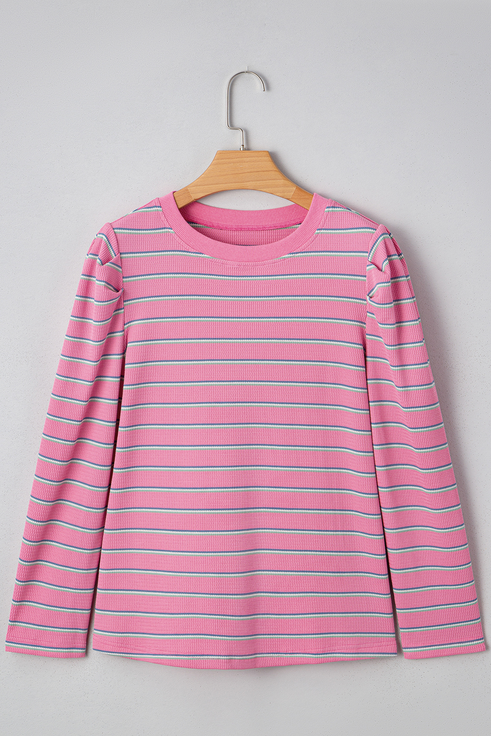 Rose Stripe Textured Knit Round Neck Long Sleeve Top - loveforevers