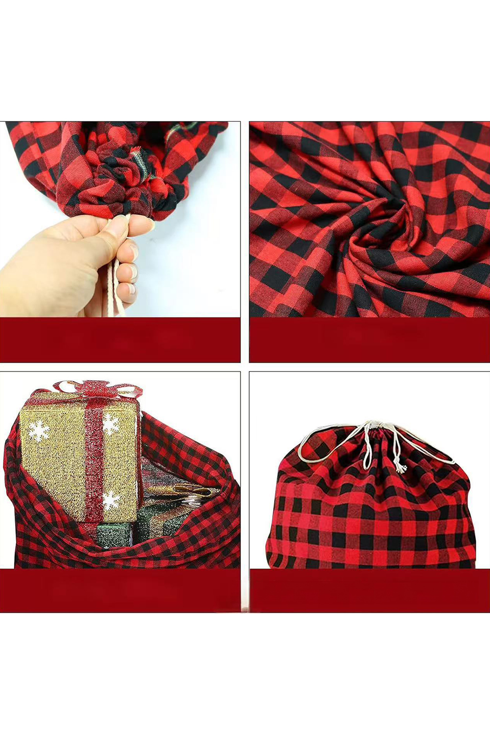 Fiery Red Retro Plaid Reusable Christmas Gift Bag - loveforevers