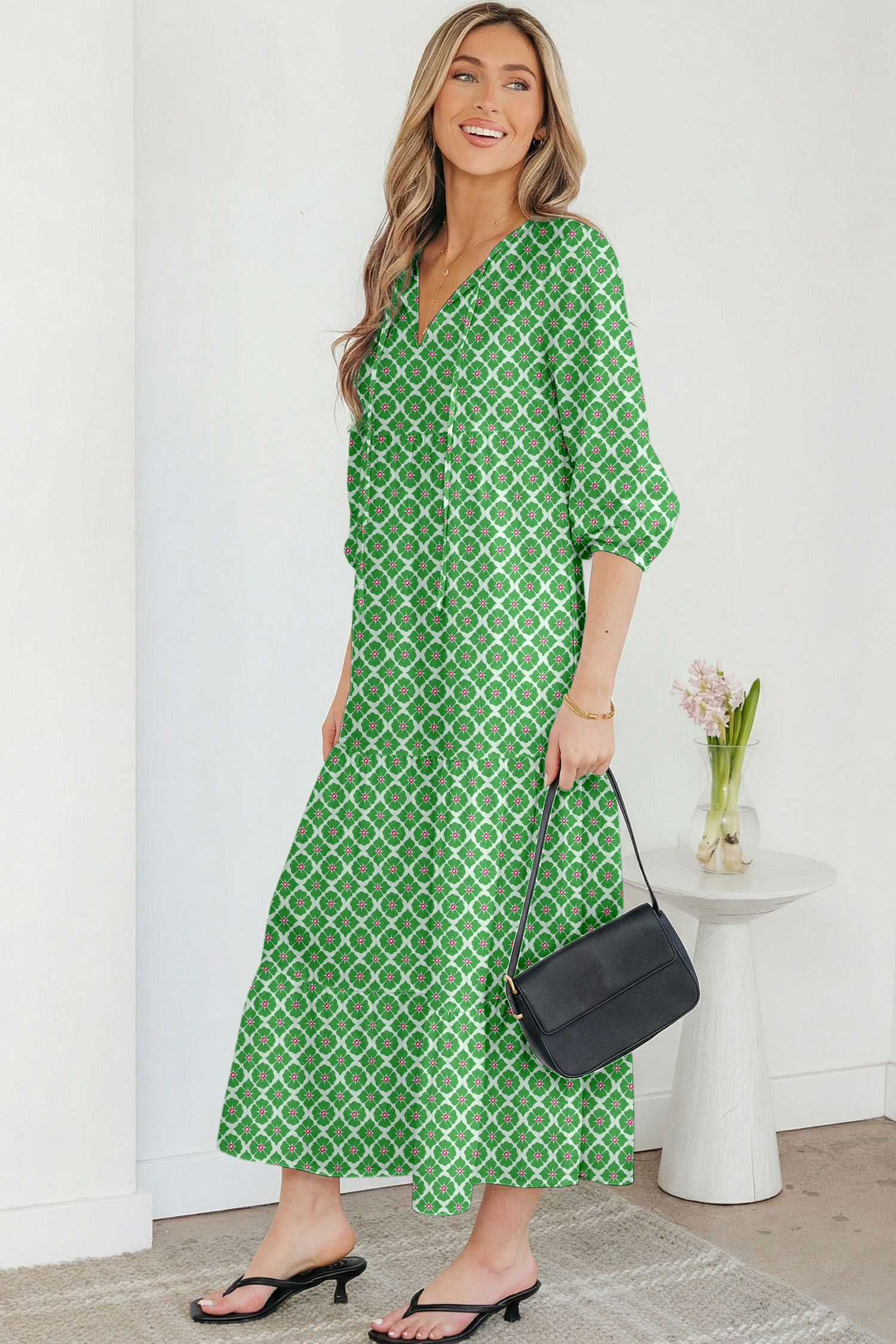 Sky Blue Boho Printed Half Sleeve Maxi Dress - loveforevers