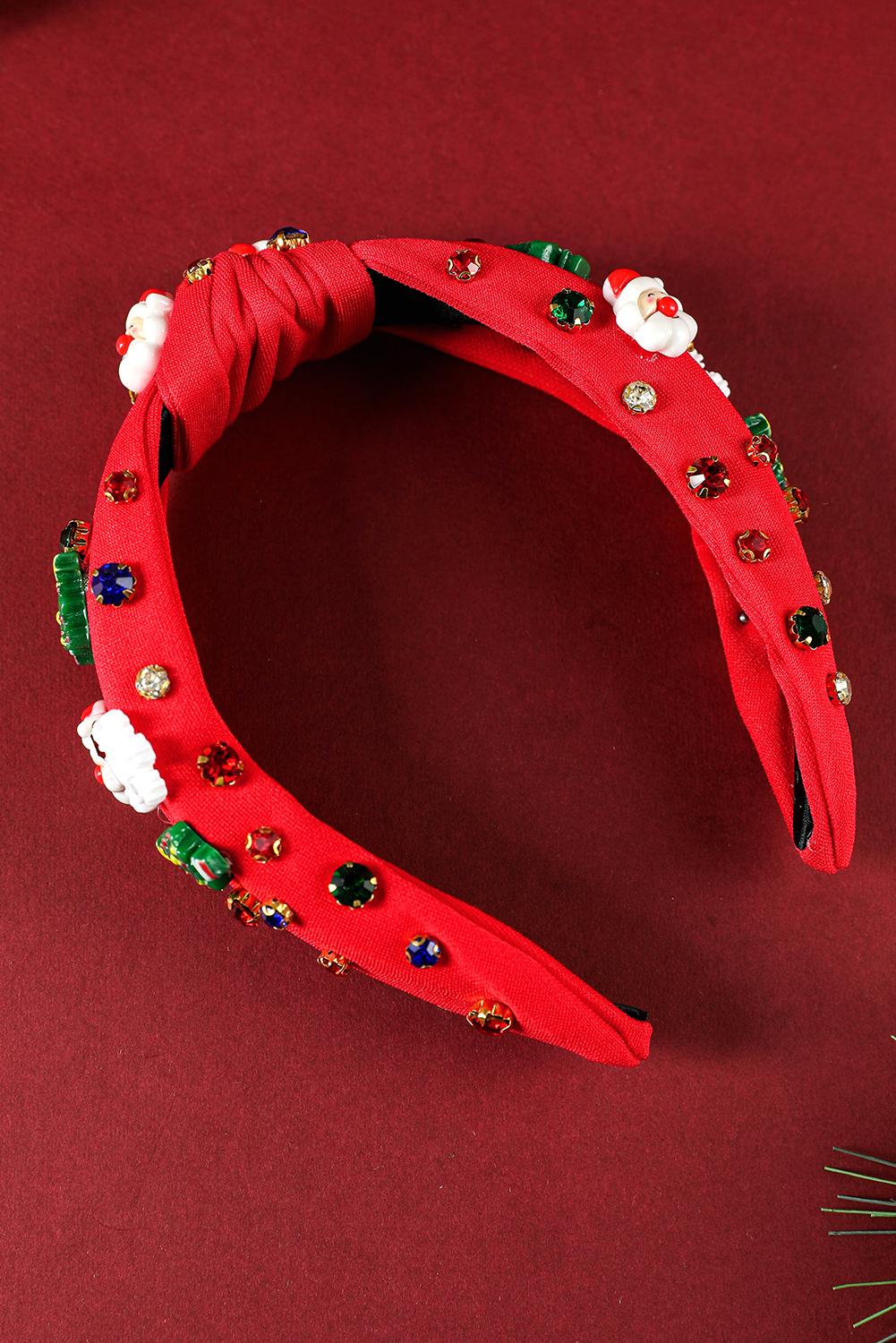 Fiery Red Cartoon Christmas Pattern Rhinestone Knotted Headband - loveforevers
