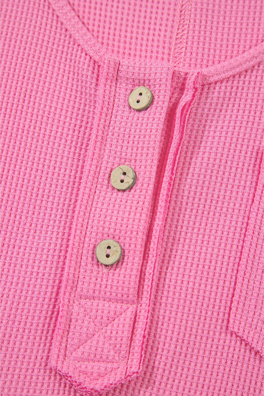 Bright Pink Waffle Textured Button Round Neck A-line Tiered Sleeveless Dress - loveforevers