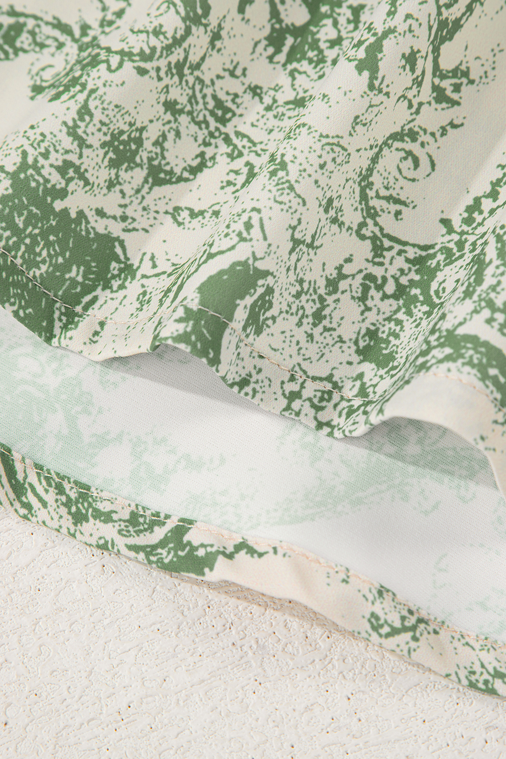 Green Landscape Print Tied 3/4 Sleeve Shirt with Sash - loveforevers