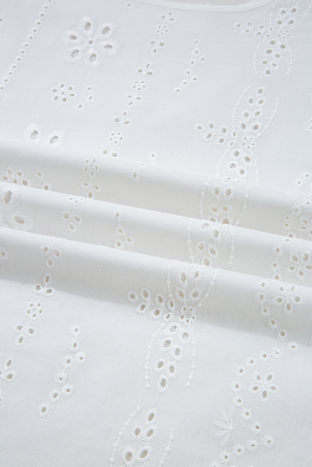 White Eyelet Embroidered Smocked Cuff Sheer Blouse - loveforevers