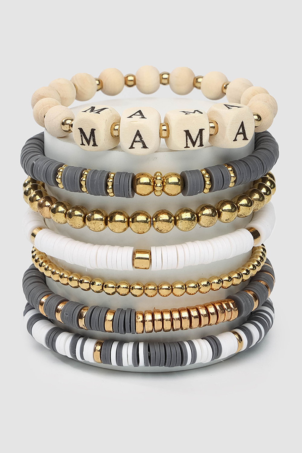 Gray MAMA Beaded Multi Layered Bracelet - loveforevers