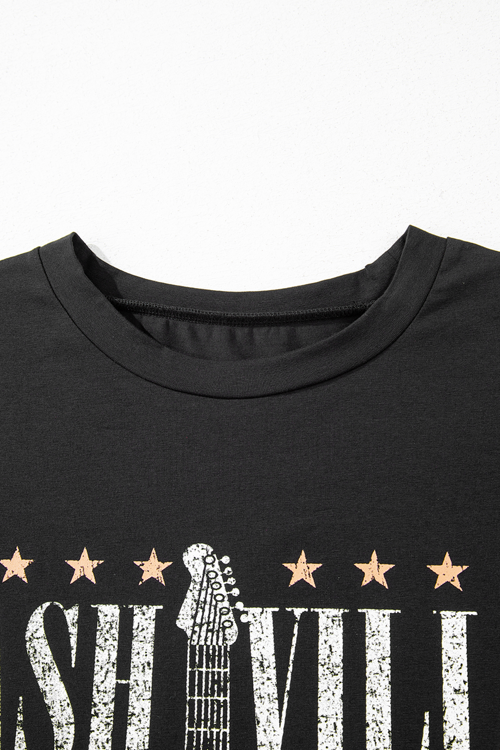 Black Nashville Guitar Print Crew Neck T Shirt Mini Dress - loveforevers