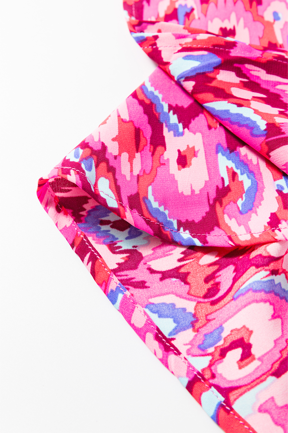 Pink Abstract Print V Neck Half Sleeve Loose Fit Tunic Blouse - loveforevers