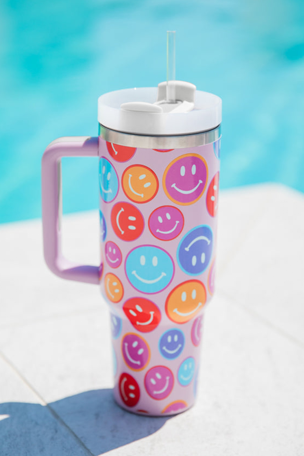 Fiery Red Rainbow Smiley Face Pattern Tumbler with Straw 40oz - loveforevers