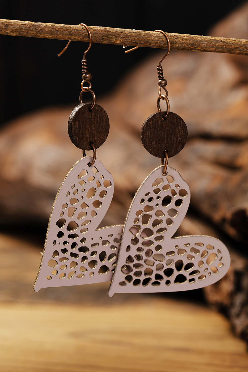 Light Pink Valentine Hollow-out Love Heart Dangle Earrings - loveforevers