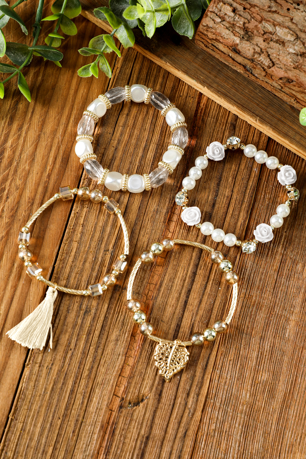 White Bohemian Rhinestone Beaded Fringed Layered Bracelet - loveforevers