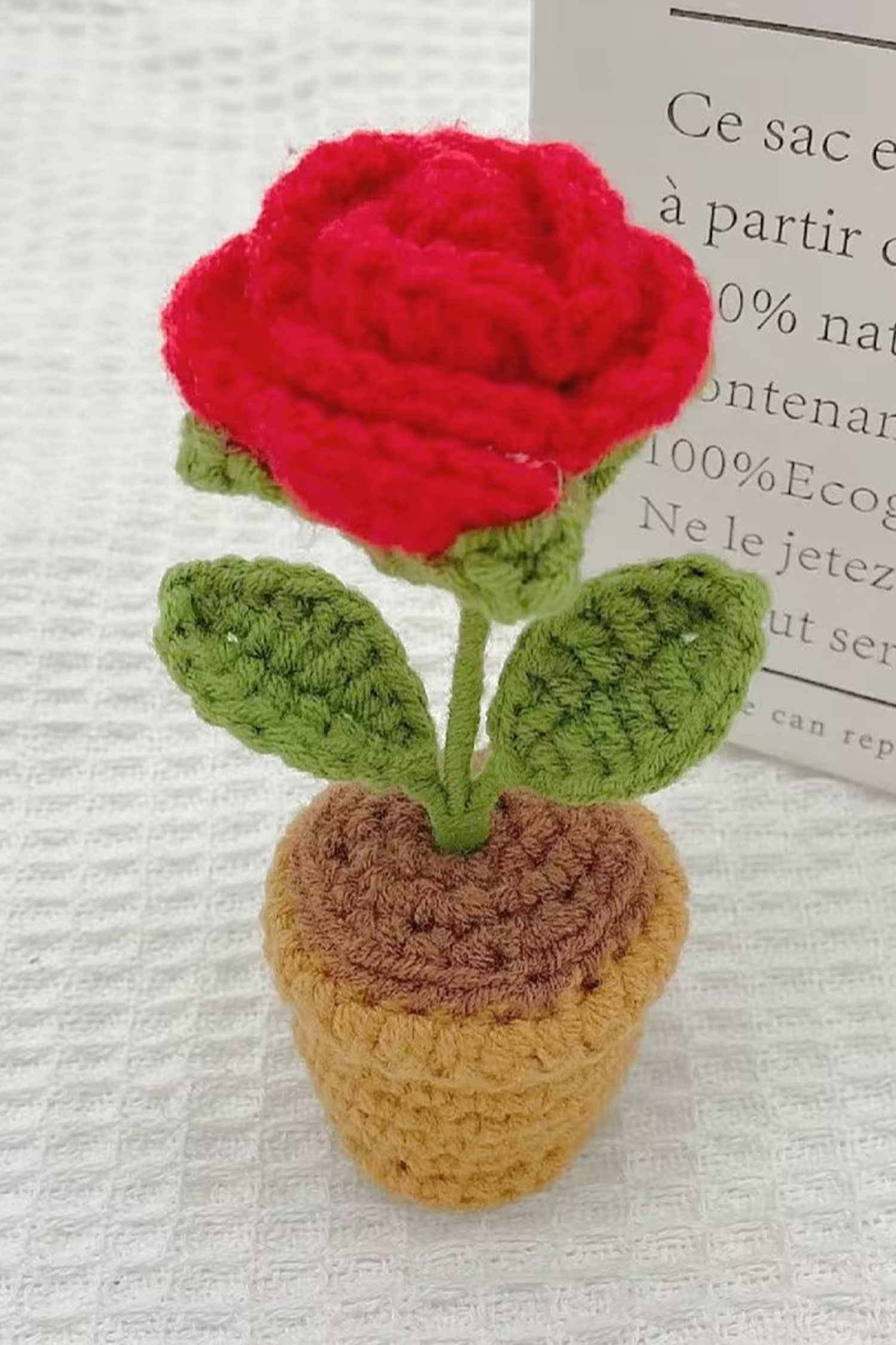 Fiery Red Crochet Rose Flower Plant Pot Decoration - loveforevers