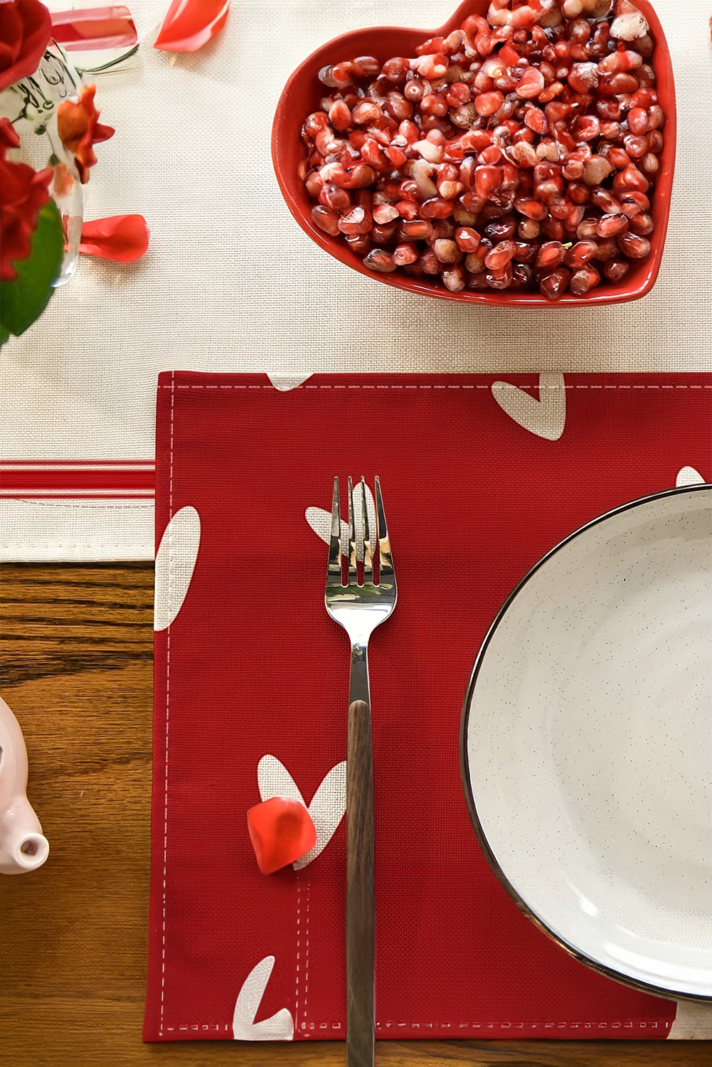 Racing Red Love Heart Print Antifouling Reusable Flax Placemat - loveforevers
