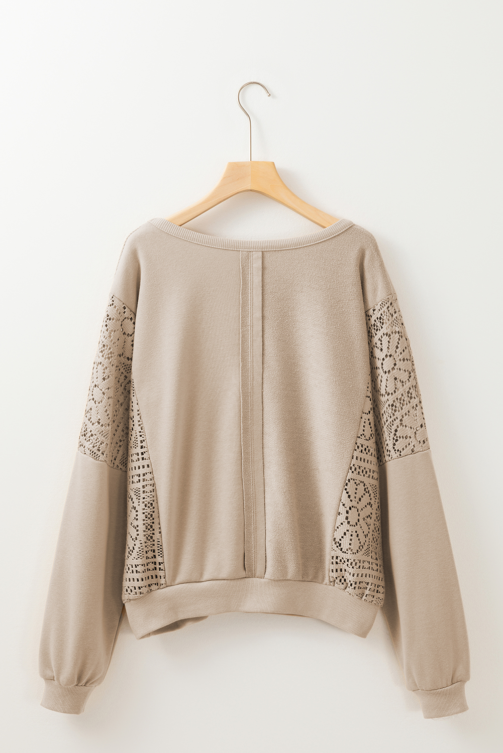 Parchment Knit Crochet Exposed Seam Ribbed Trim Sweatshirt - loveforevers