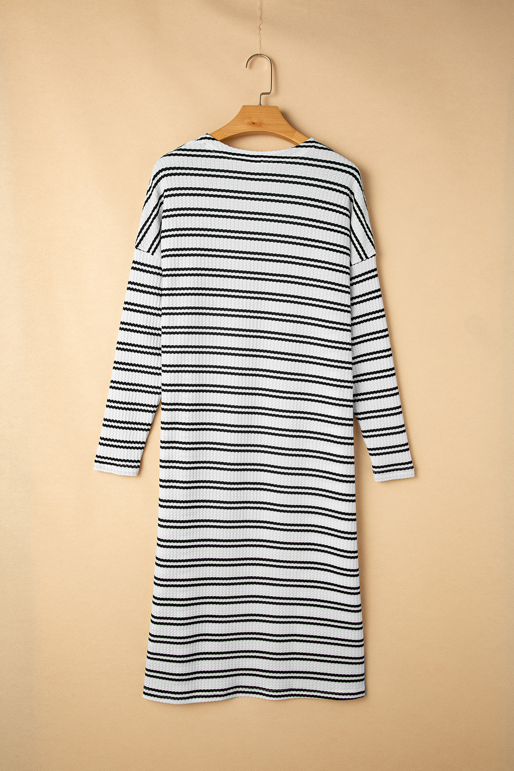 Black Stripe Print Open Front Duster Cardigan - loveforevers