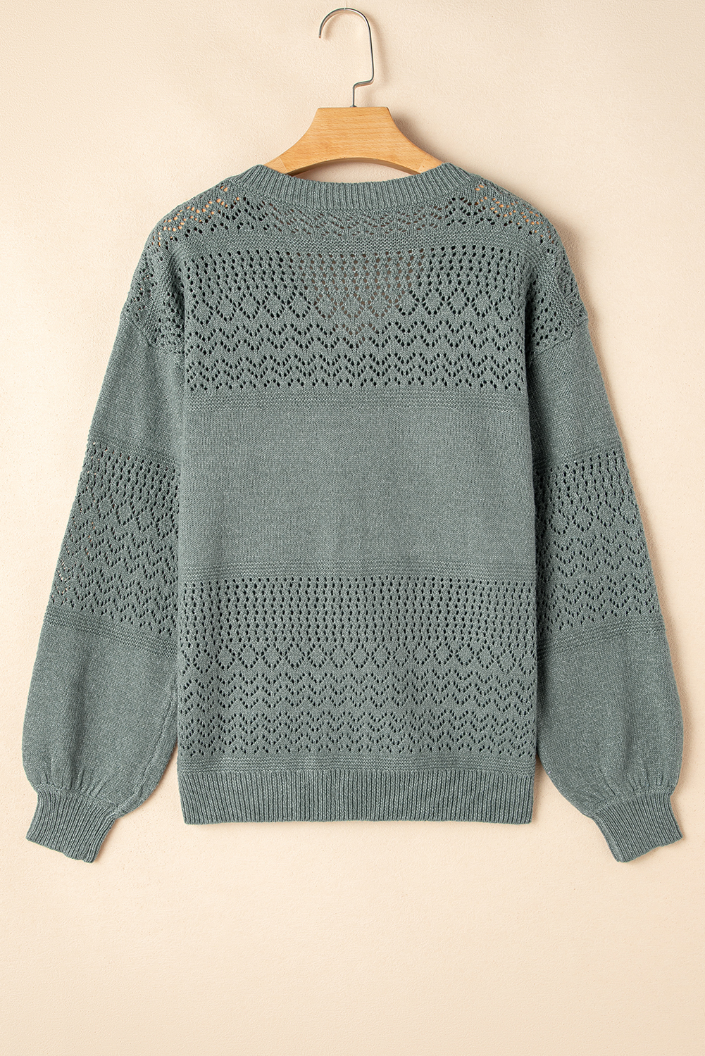 Sky Blue Eyelet Pattern Detail V Neck Drop Shoulder Sweater - loveforevers
