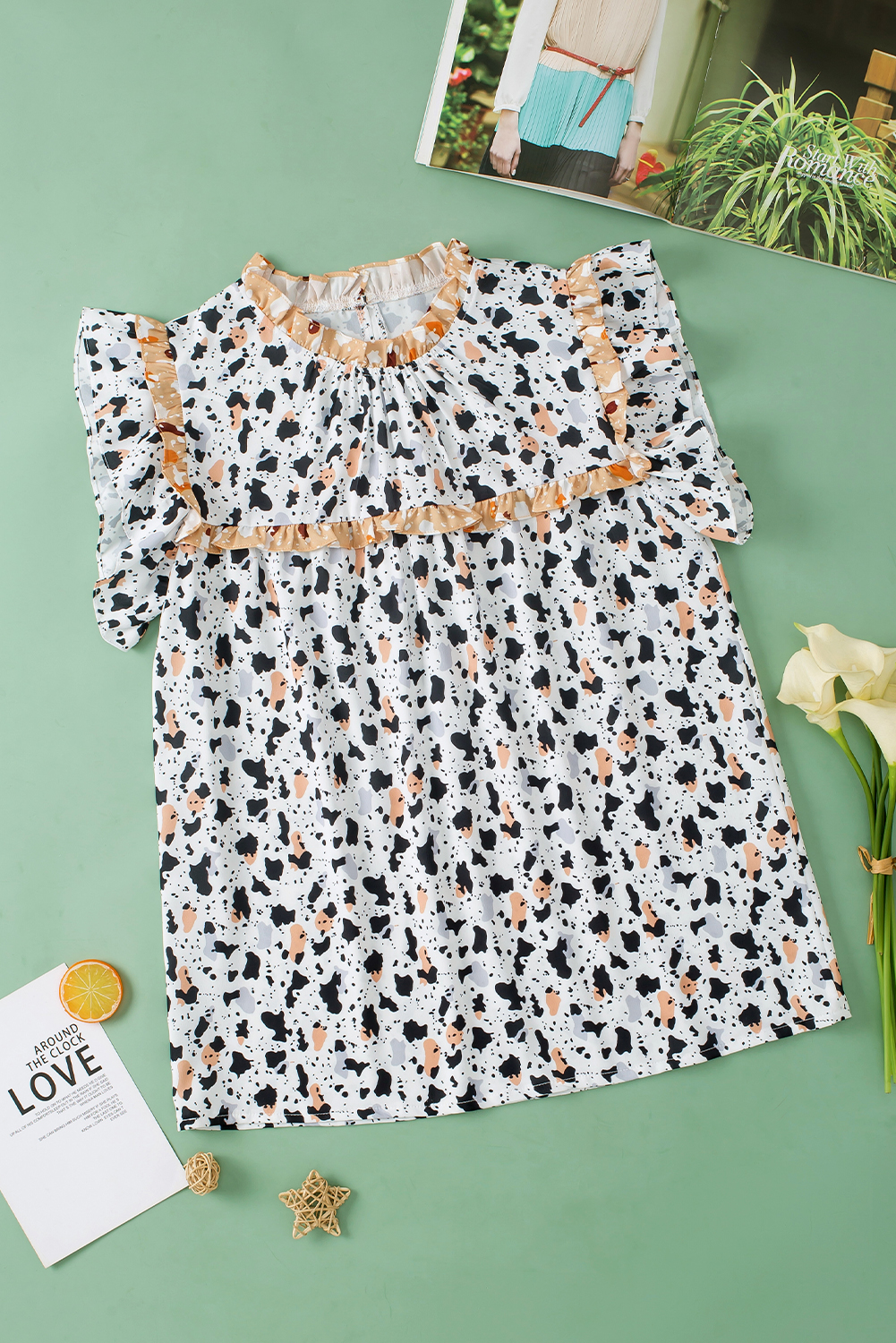 White Frilly Trim Leopard Animal Spots Blouse - loveforevers