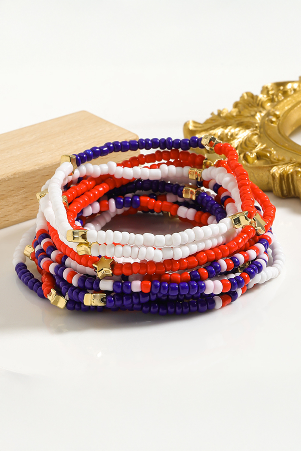 Dark Blue American Flag Star Beaded Multi Layer Bracelet Set - loveforevers