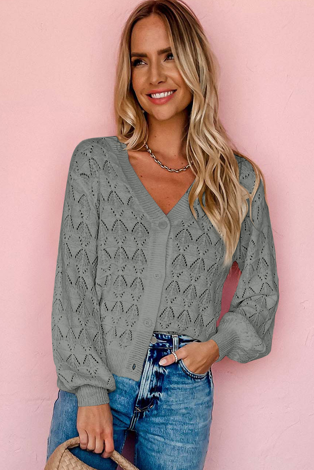 Fiery Red Lightweight Buttoned Front Crochet Cardigan - loveforevers