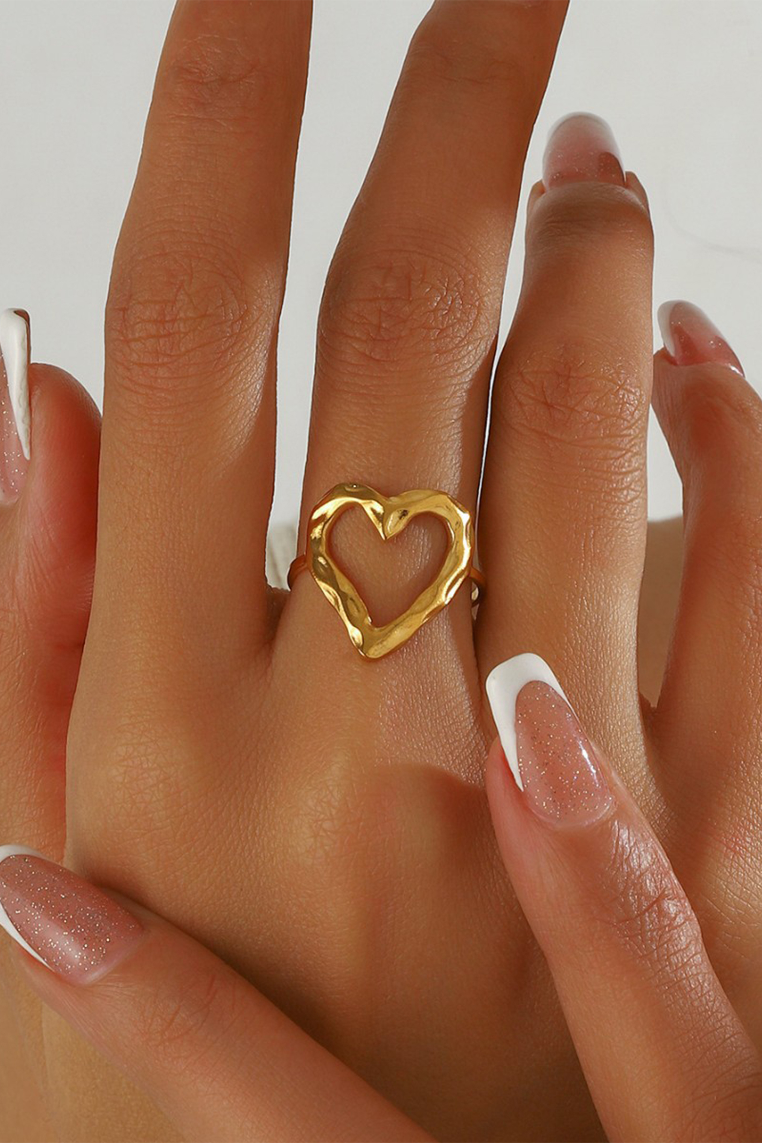 Gold Plated Heart Shaped Adjustable Finger Ring - loveforevers