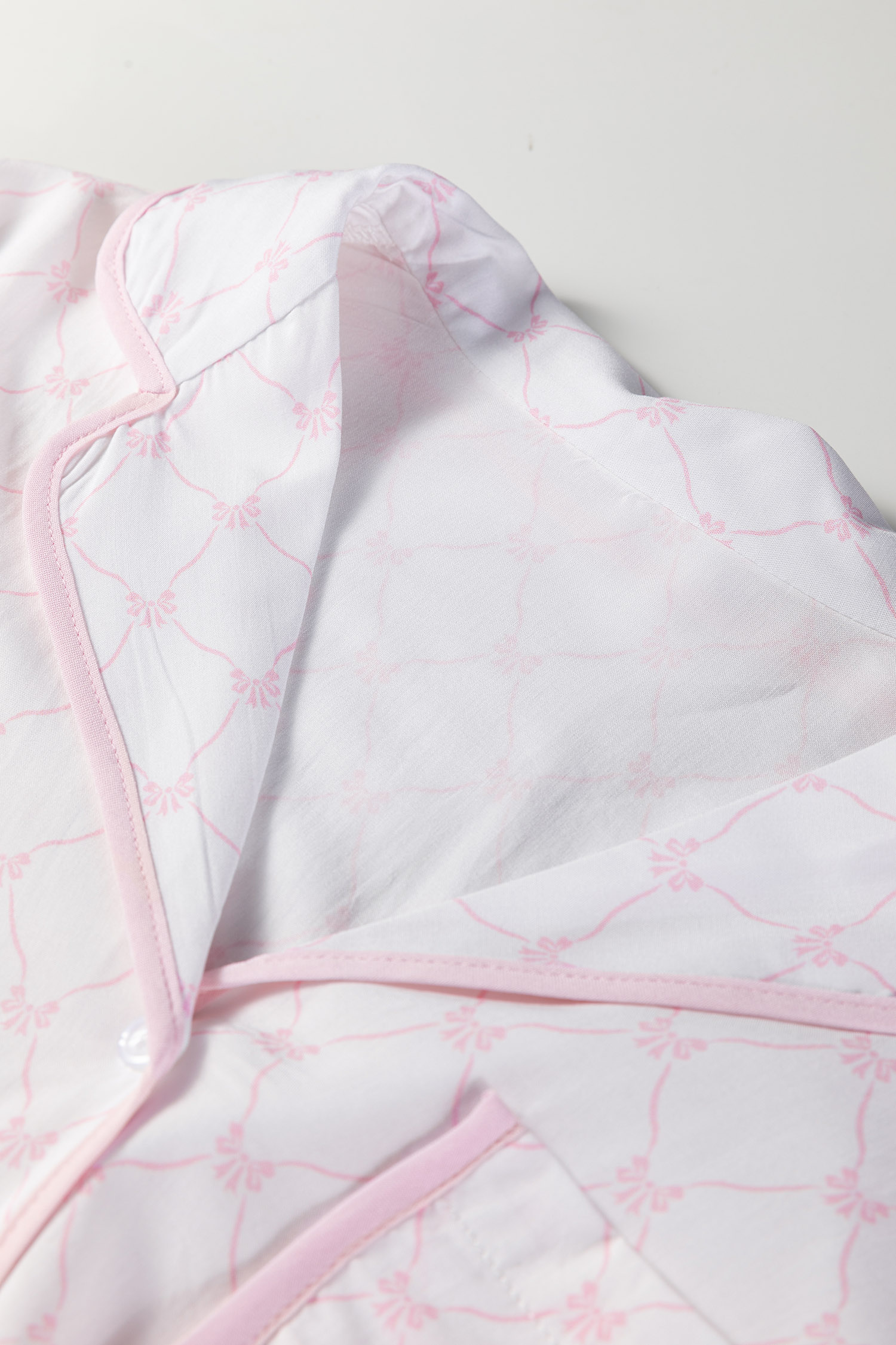 Pink Bow Lattice Print Bow Ties 2pcs Pajama Set - loveforevers