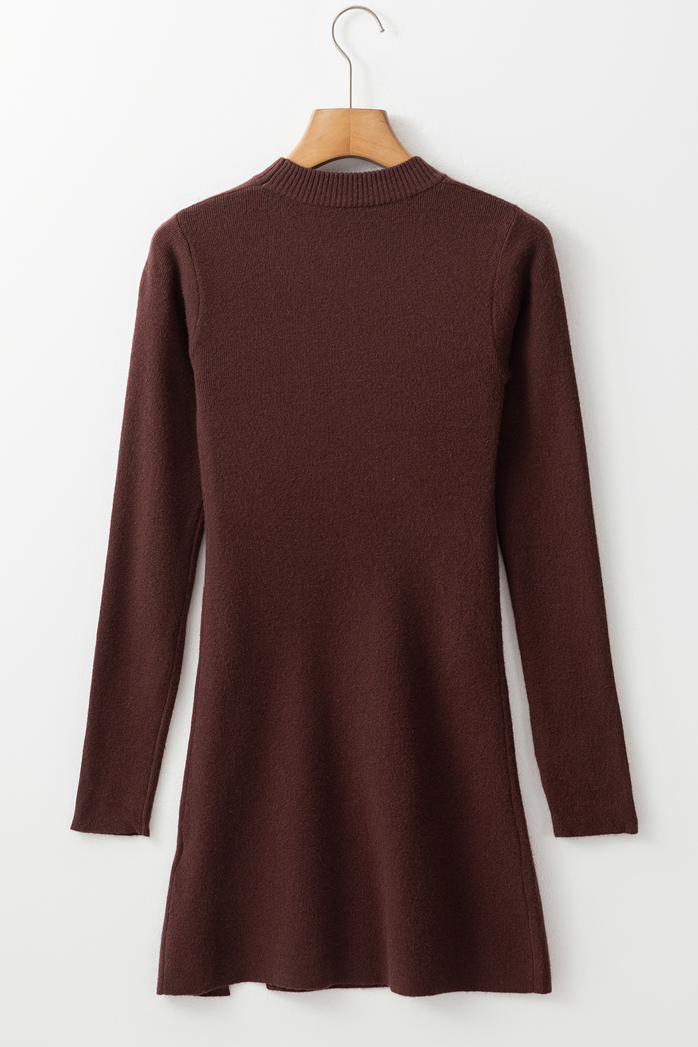 Coffee Slim Fit Mock Neck Side Slit Sweater Dress - loveforevers