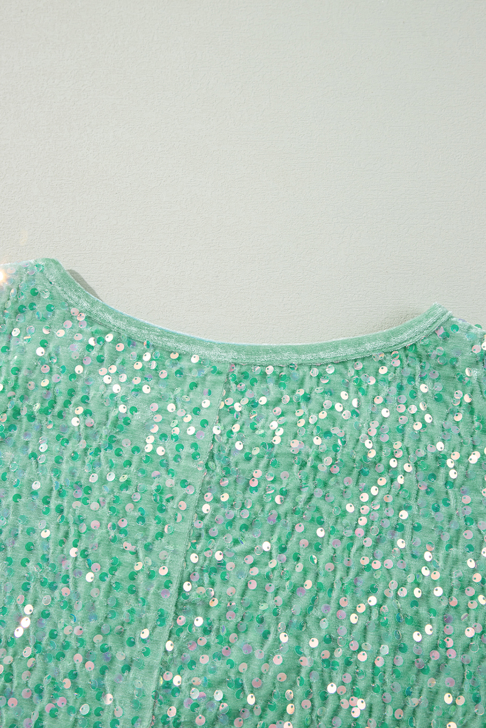 Moonlight Jade Sequin Batwing Sleeve V Neck Velvet Blouse - loveforevers