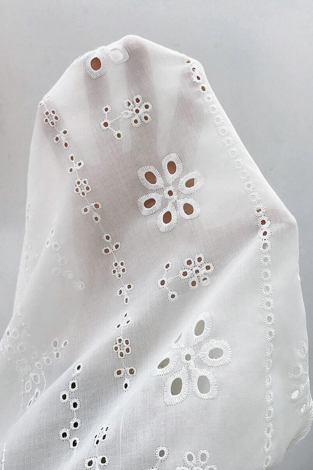 White Eyelet Embroidered Smocked Cuff Sheer Blouse - loveforevers