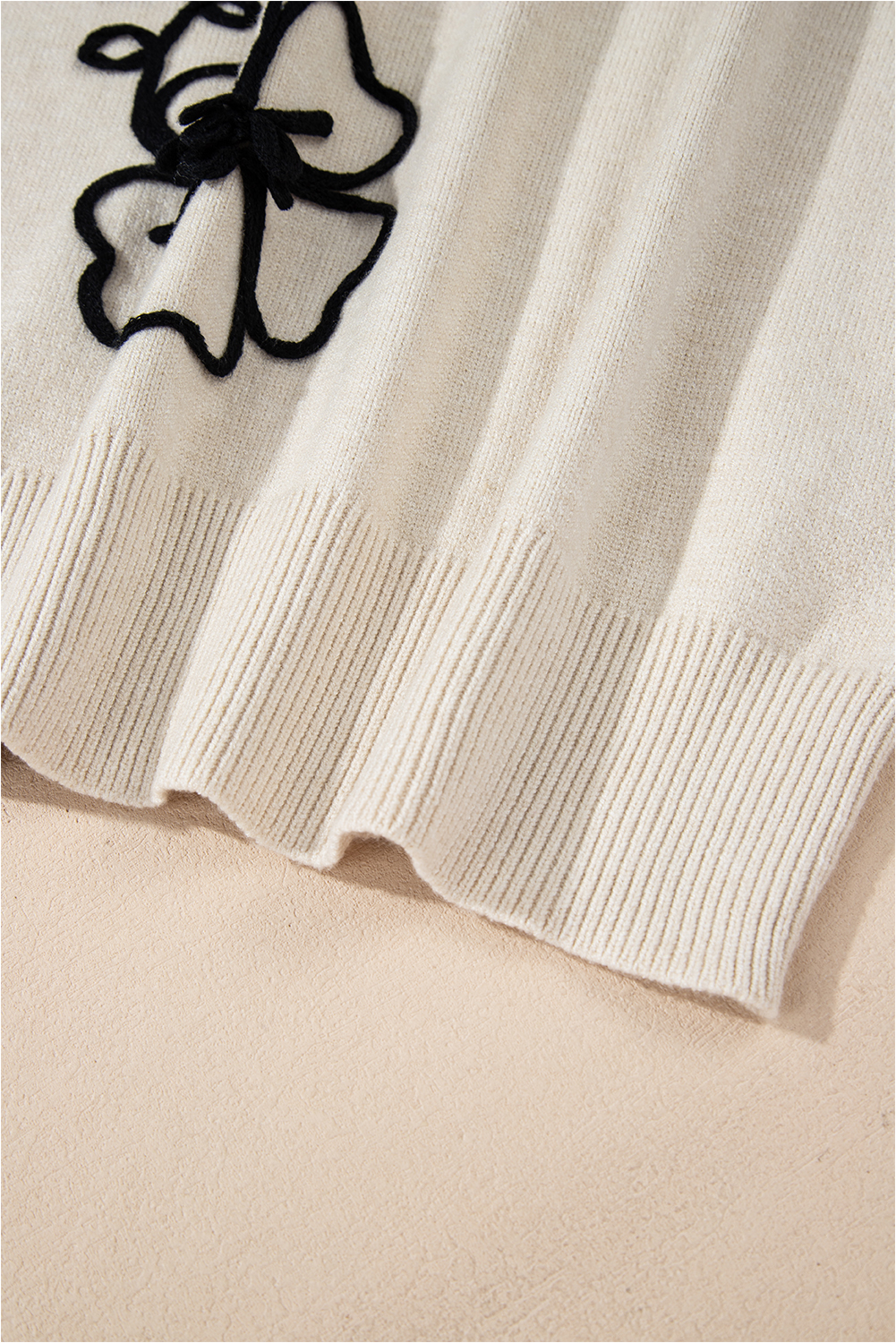 Beige Flower Stitching Mock Neck Sweater - loveforevers