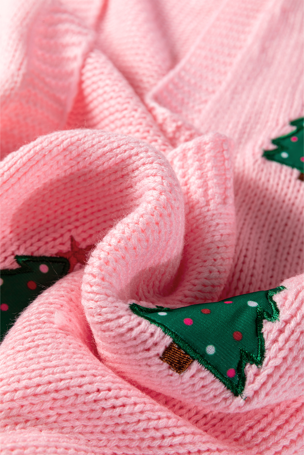 Light Pink Christmas Tree Print Open Front Drop Shoulder Midi Cardigan - loveforevers