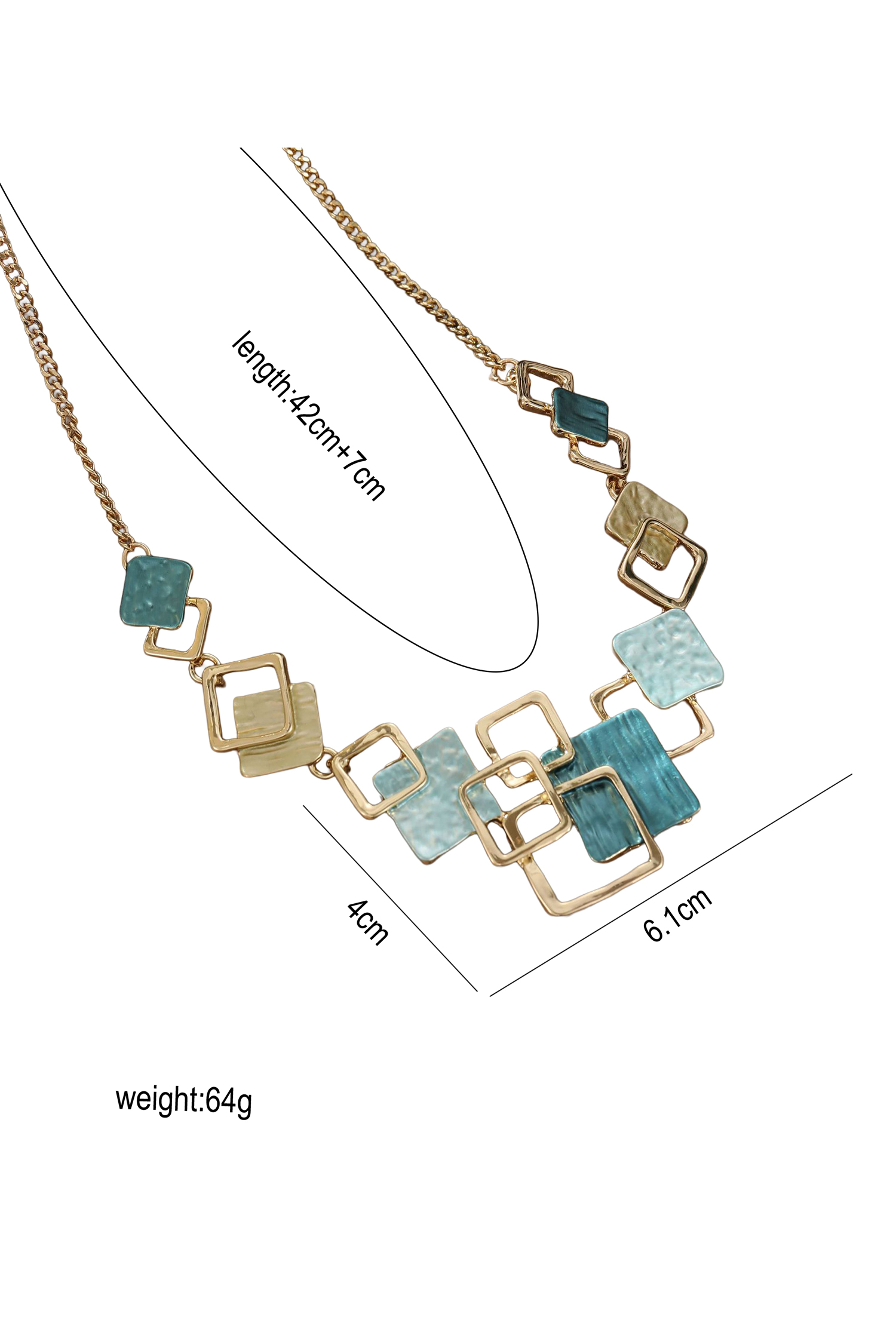 Peacock Blue Bohemian Simple Geometric Hollowed Alloy Thin Coating Necklace - loveforevers